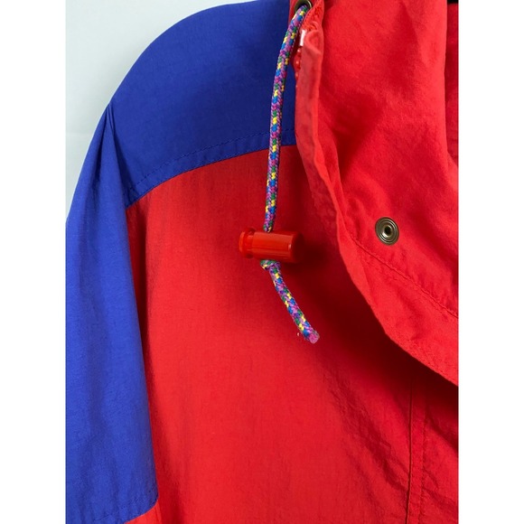 Vintage Eddie Bauer Men's Medium 90s Colorblock Anorak Jacket Red Teal Outdoor - Picture 4 of 8